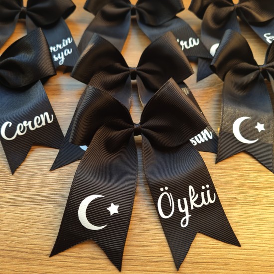 İsme Özel Ay Yıldız Baskılı Siyah Toka