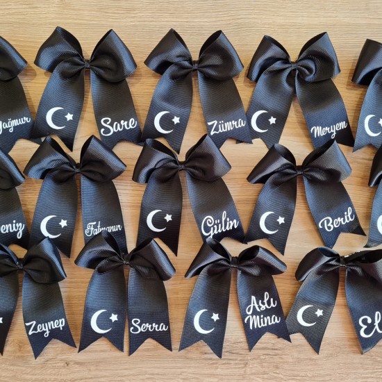 İsme Özel Ay Yıldız Baskılı Siyah Toka