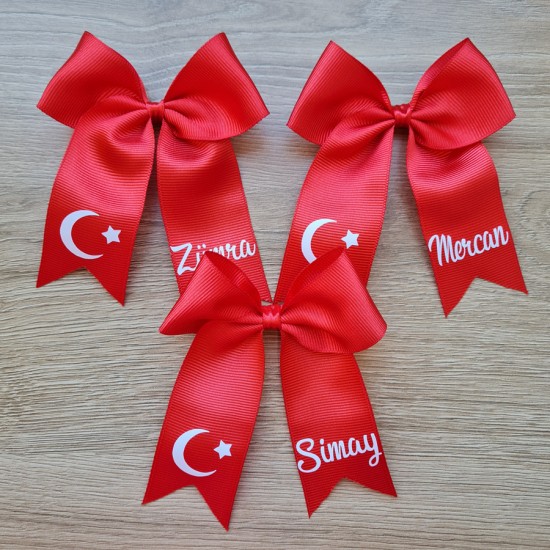 İsme Özel Ay Yıldız Baskılı Kırmızı Toka